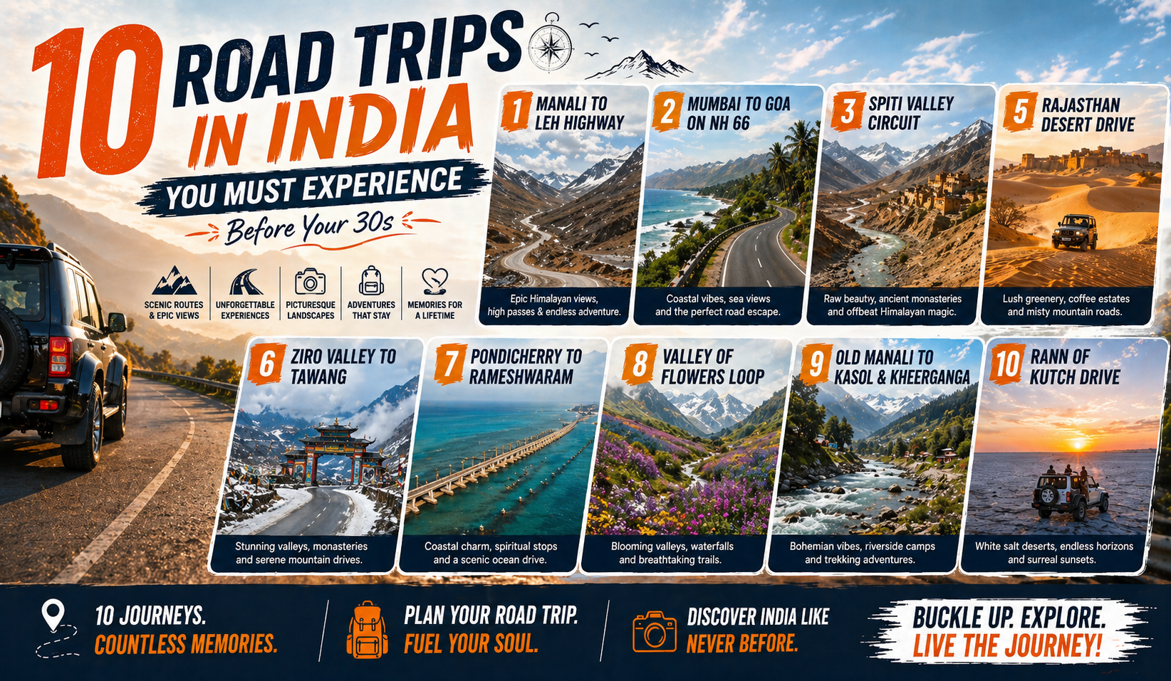 You are currently viewing 10 Road Trips in India You Must Experience Before Your 30s